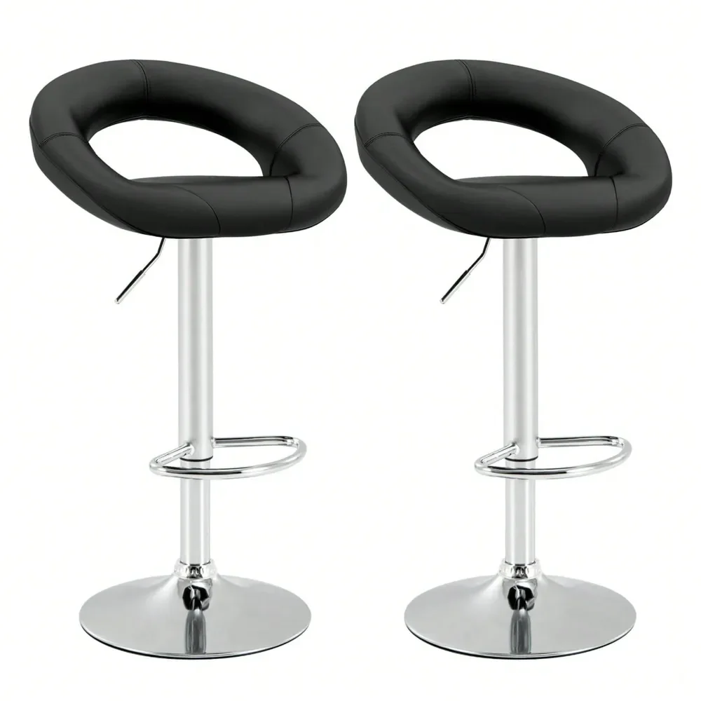 

Bar Stools Sillas Para Barra AltaSwivel Bar Stool Set Of 2 Modern PU Leather Pub Stools With Hollow Back Footrest
