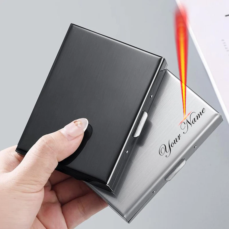 

Custom Name Metal Business Card Holder Men Rfid Stainless Steel Credit Cardholder Minimalist Wallet Bank Card Sleeve
