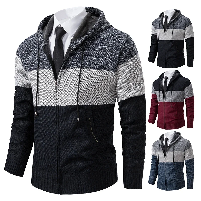 

Pop 2023 New Men's Autumn And Winter Sweater Coat Trend Color Matching Hooded Sweater