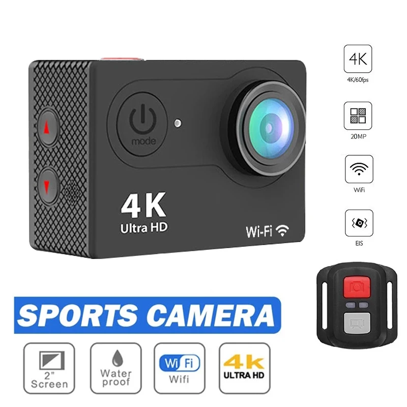 2024 HD Action Mini Camera 4K 1080P 30FPS 2.0 inch Screen WiFi Remote Control Waterproof DV Helmet Go Sport Camera Pro