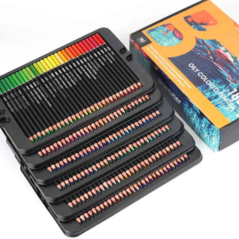 Brutfuner 72/120/180 Pcs Oil Colored Pencils Set Professional Drawing Soft Color Pencil For Artist Coloring Sketch Art Supplies