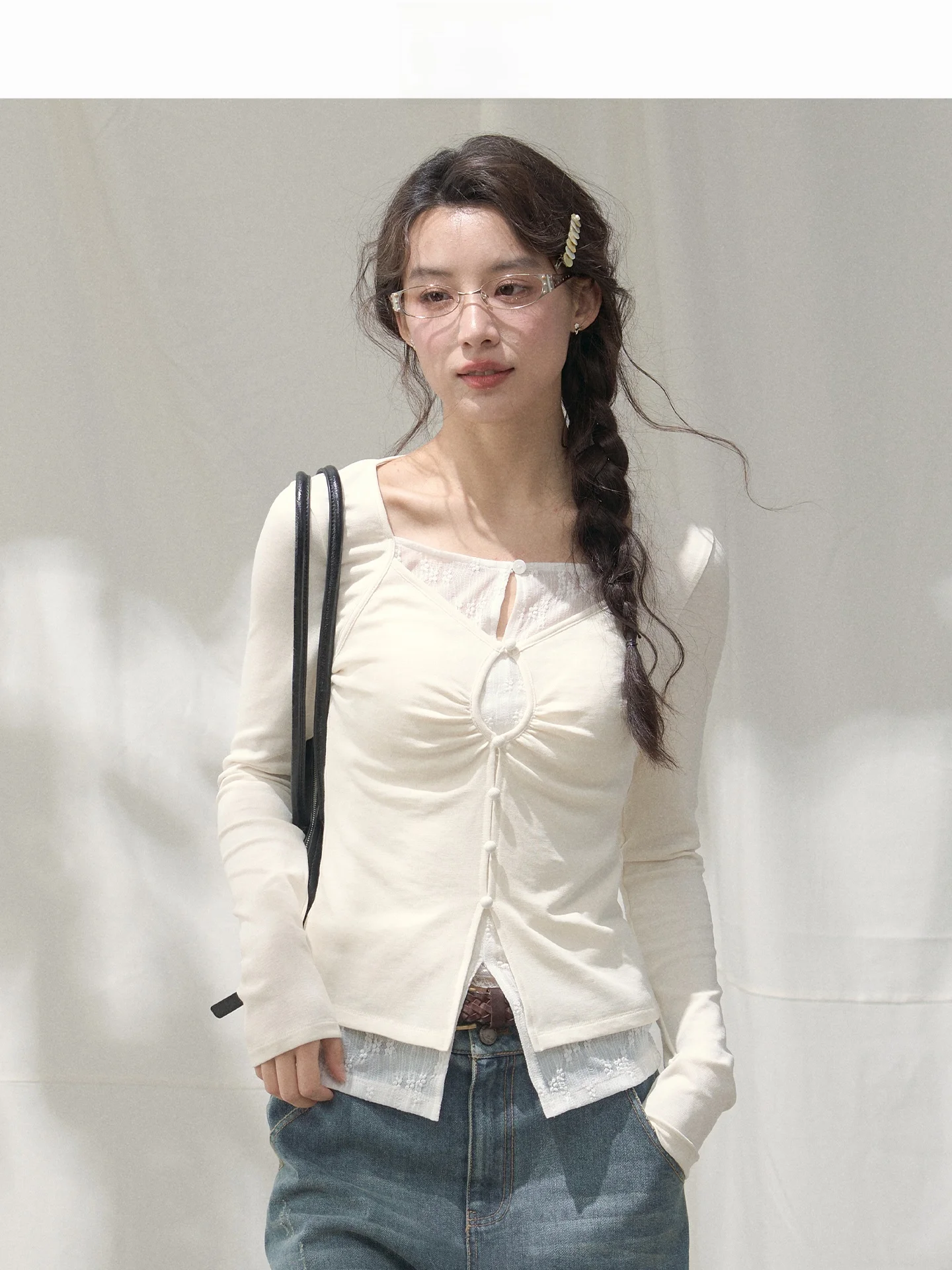 

Lolol ell Collector Girl's Lace Top Women's Slim Fit Layered Base irt Faionable 2026 New Sle Mod Fabric Long Sve