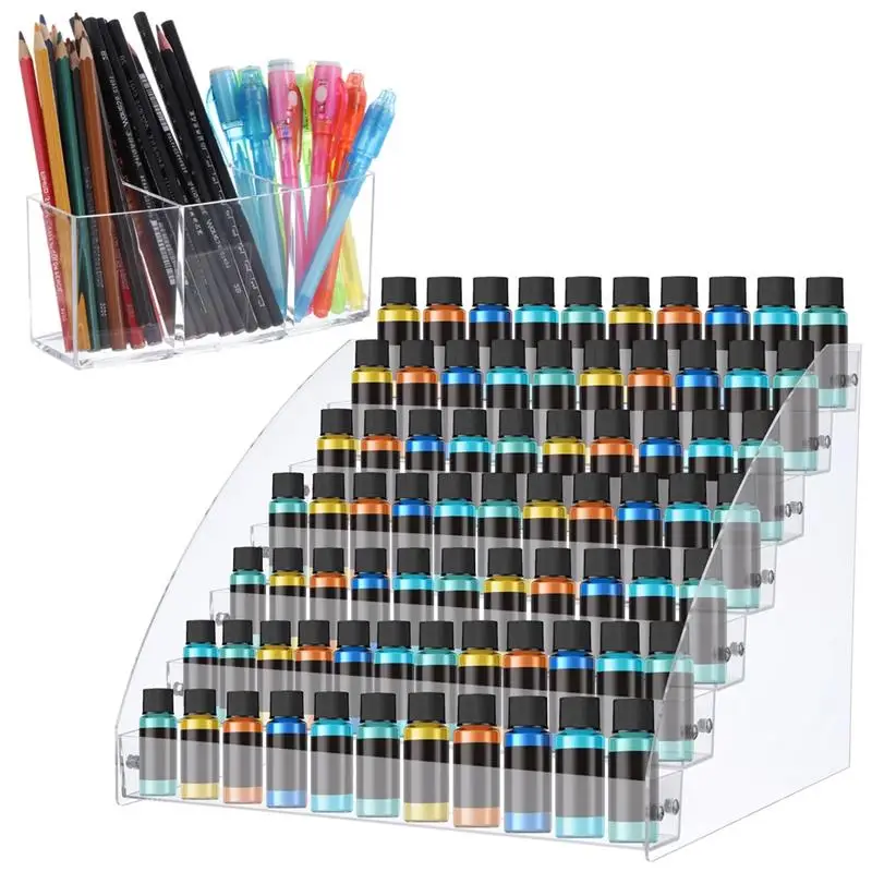 

7-Tier Paint Organizer 3-Compartment Pen Holder Items Organizers Acrylic Organizers Oil Paints Tubes Ink Bottle Tool Storage