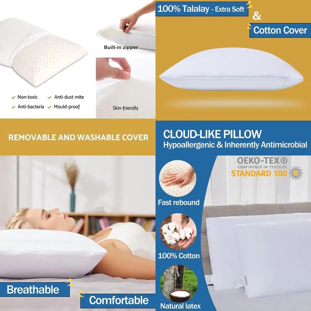 

Natural Premium Latex Pillow - Queen Size, Sleep Aid, Pressure Relief, Breathable, Durable, Ideal Gift