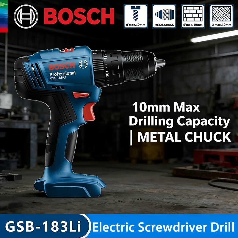 Bosch GSB 183-Li Cordless Screwdriver Drill, Variable Speed & Reverse, Ideal for Furniture Assembly & Masonry Work