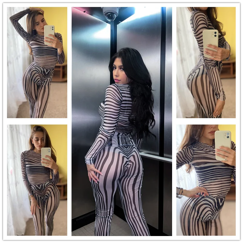 Sexy Zebra Paisley Print Midnight Two Piece Pant Sets Suits Women Tracksuit Sexy Hipster Mesh Outfits Co-ord Set Baddie Clothes