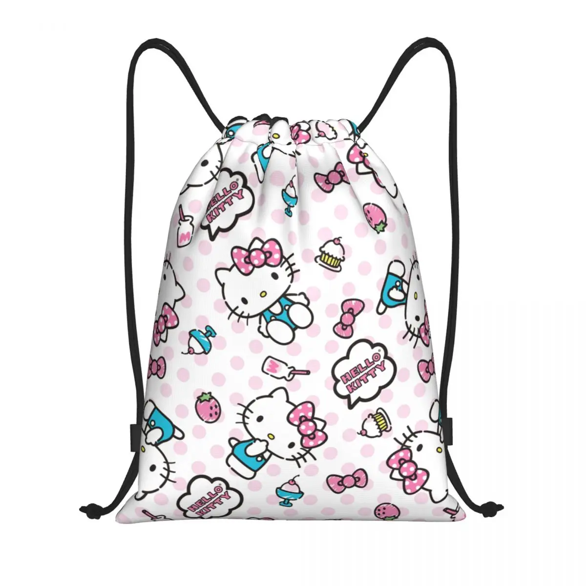 Custom Pink Bow Hello Kitty Cat Drawstring Bag for Training Yoga Backpacks Women Men Kawaii Kitten Sports Gym Sackpack