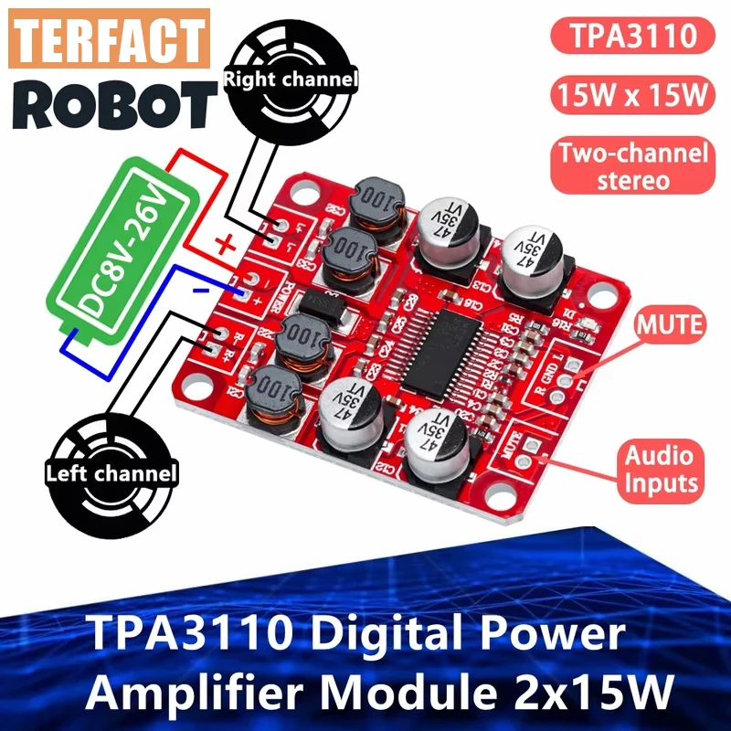 1~10PCS TPA3110 Digital Power Amplifier Module 2x15W Dual Channel Stereo DIY Speaker Amplifier Electronics Design PCB DC 12V Red