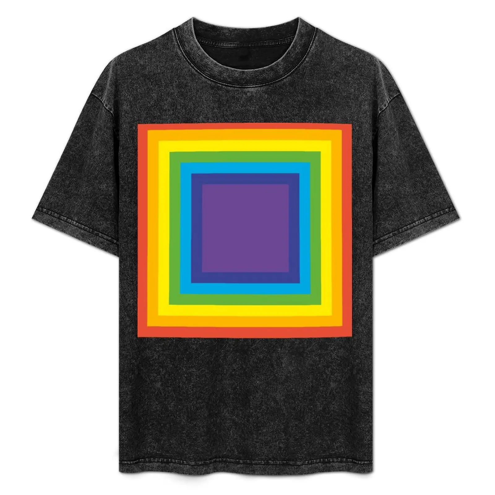 

Square Rainbow Color T-Shirt Simple Solid Color Crew Neck Tee