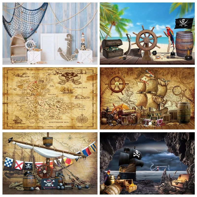 

Nautical Pirate Treasure Map Background Baby Birthday Newborn Photography Backdrop Adventure Photographic Photo Studio Photocall