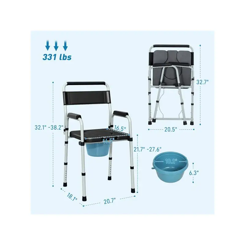 Portable Accessibility Commode Chair for Easy Use, Adjustable Height & Comfortable Design