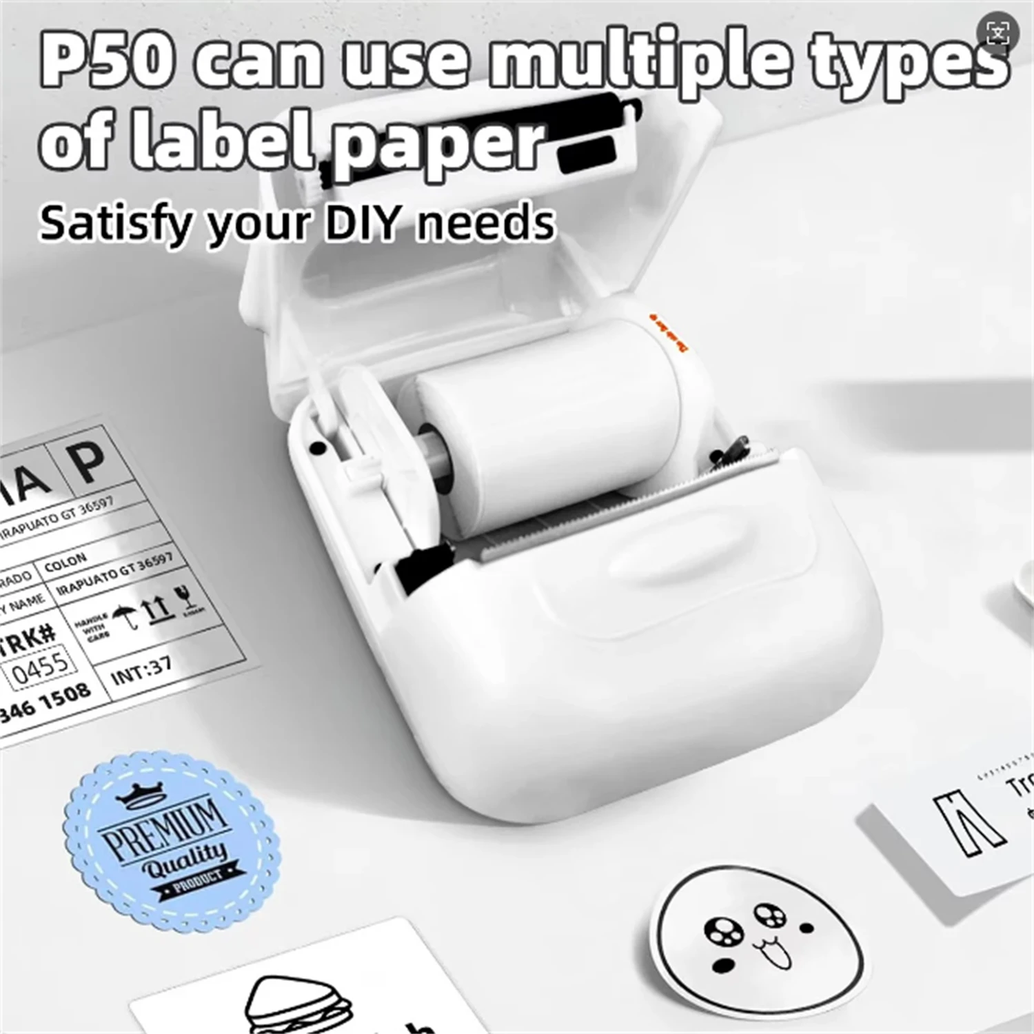 Wireless Label Printer P50 Inkless Bluetooth-compatible Thermal Label Maker Adhesive Label Sticker Machine DIY Pattern Barcode
