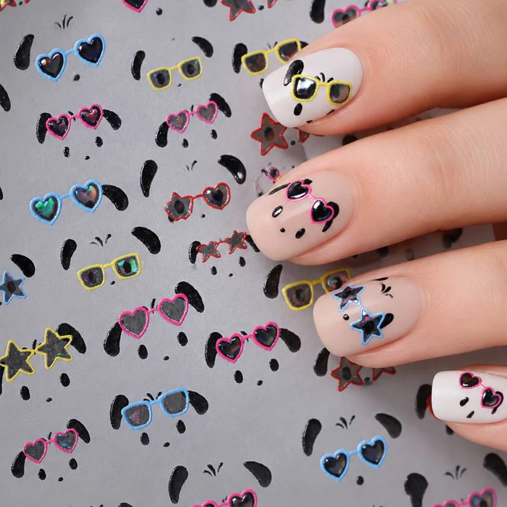 1Pcs Street Style Dog Nail Stickers Embossed Sunglasses Puppy Nail Decals Night Out Nail Manicure Decor