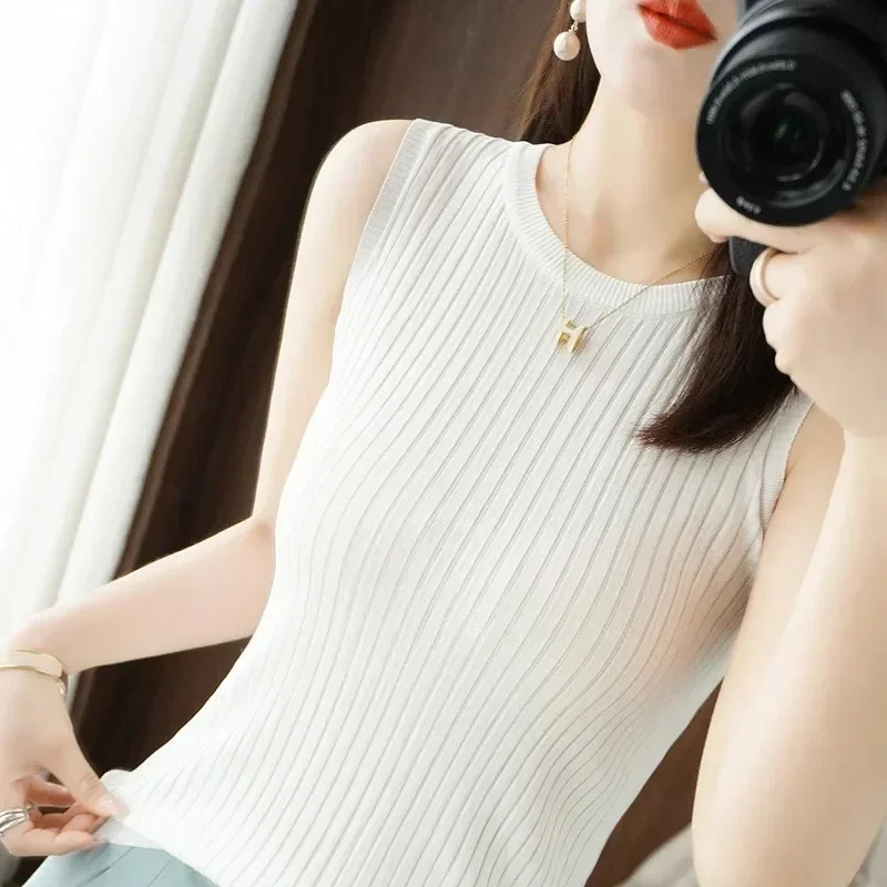 Women Sweater Vest 2024 Spring Summer O-neck Sleveless Slim Fit Knitwears Fashion Korean Inner Tops Solid Casual Vests Pullovers