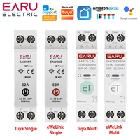 Interruptor de circuito inteligente con Control remoto por voz, dispositivo con protección de medidor de corriente y voltaje, kWh, 1P, 63A, WiFi, Tuya, eWeLink, MCB