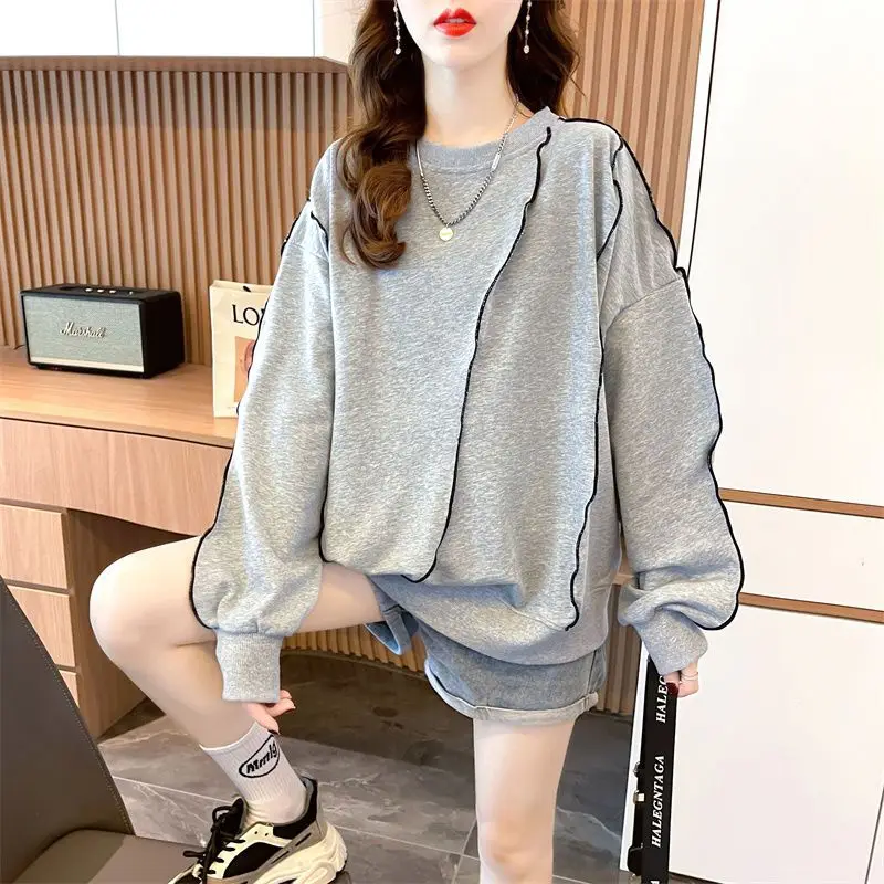 Fat MM Hoodie Women's New Korean Version Plus Size Women's Clothing Design Wooden Ear Slanted Hem Top Trendy