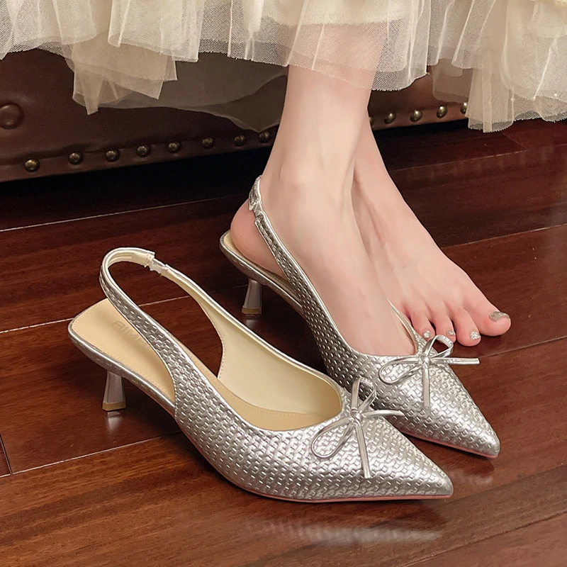 

Bow Sandals Women High Heels Shoes Sexy Pointed Toe Slippers 2026 Summer Luxury Brand Party Dress Shoes Fad Pumps Mujer Slides