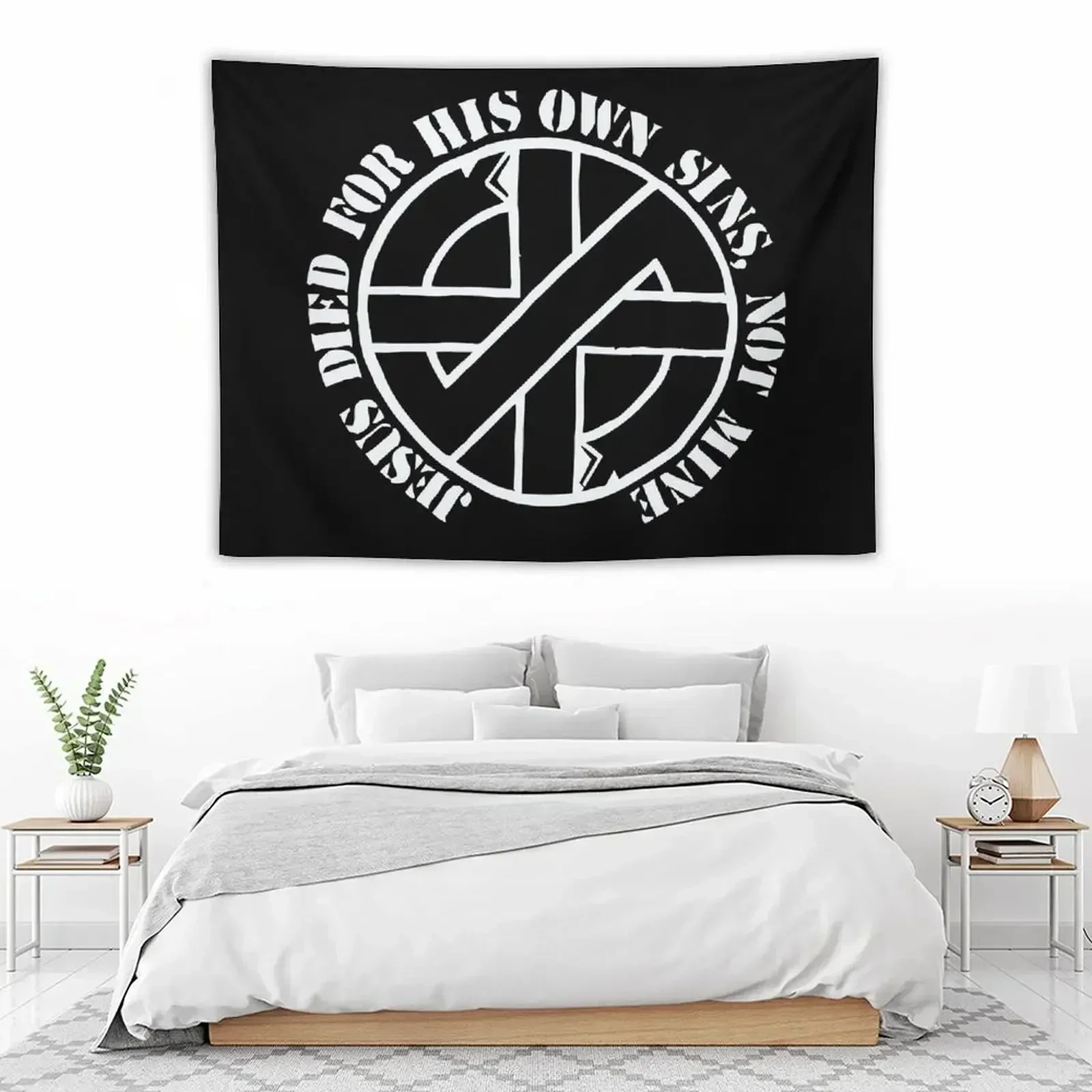 

Crass - Jesus Died for his own sins not mine Tapestry Japanese Room Decor Wall Carpet For Bedroom Wall Decor Hanging Tapestry
