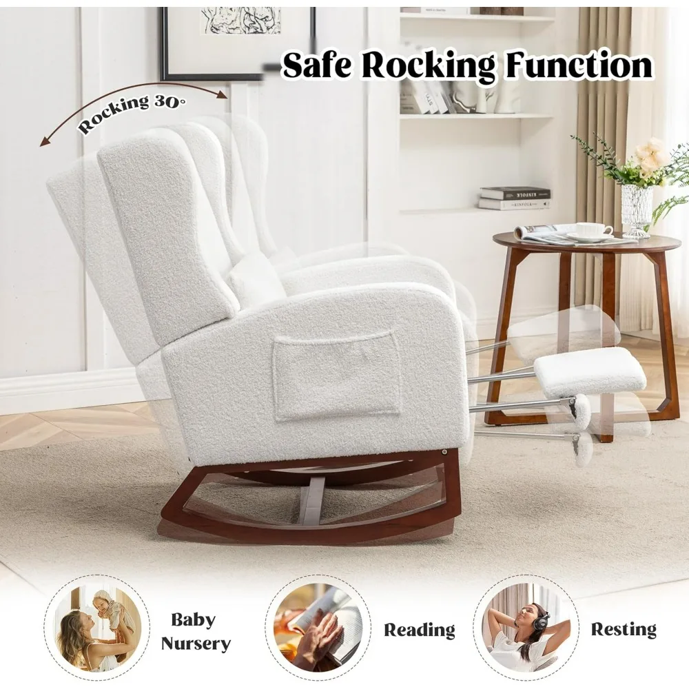 Schommelstoel kinderkamer, teddy kinderkamer schommelstoelen met voetsteun, Sherpa verpleegstoel zweefvliegtuig schommelstoel met rugleuning en kussen F