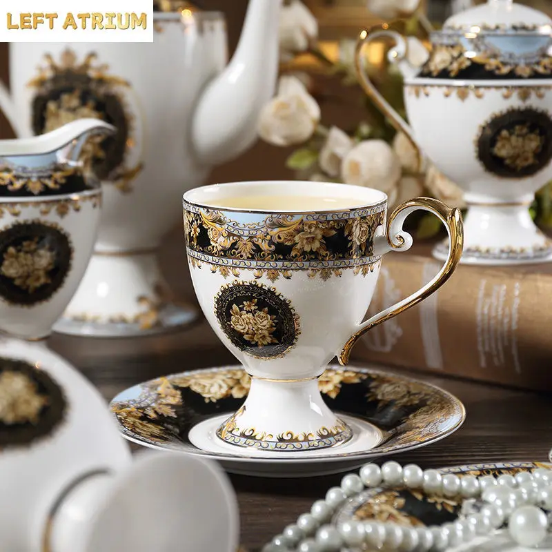 Nordic Palace Style Bone China Coffee Cup and Saucer Set Retro Phnom Penh Home Afternoon Tea Set Milk Jug Sugar Bowl Ceramic Cup