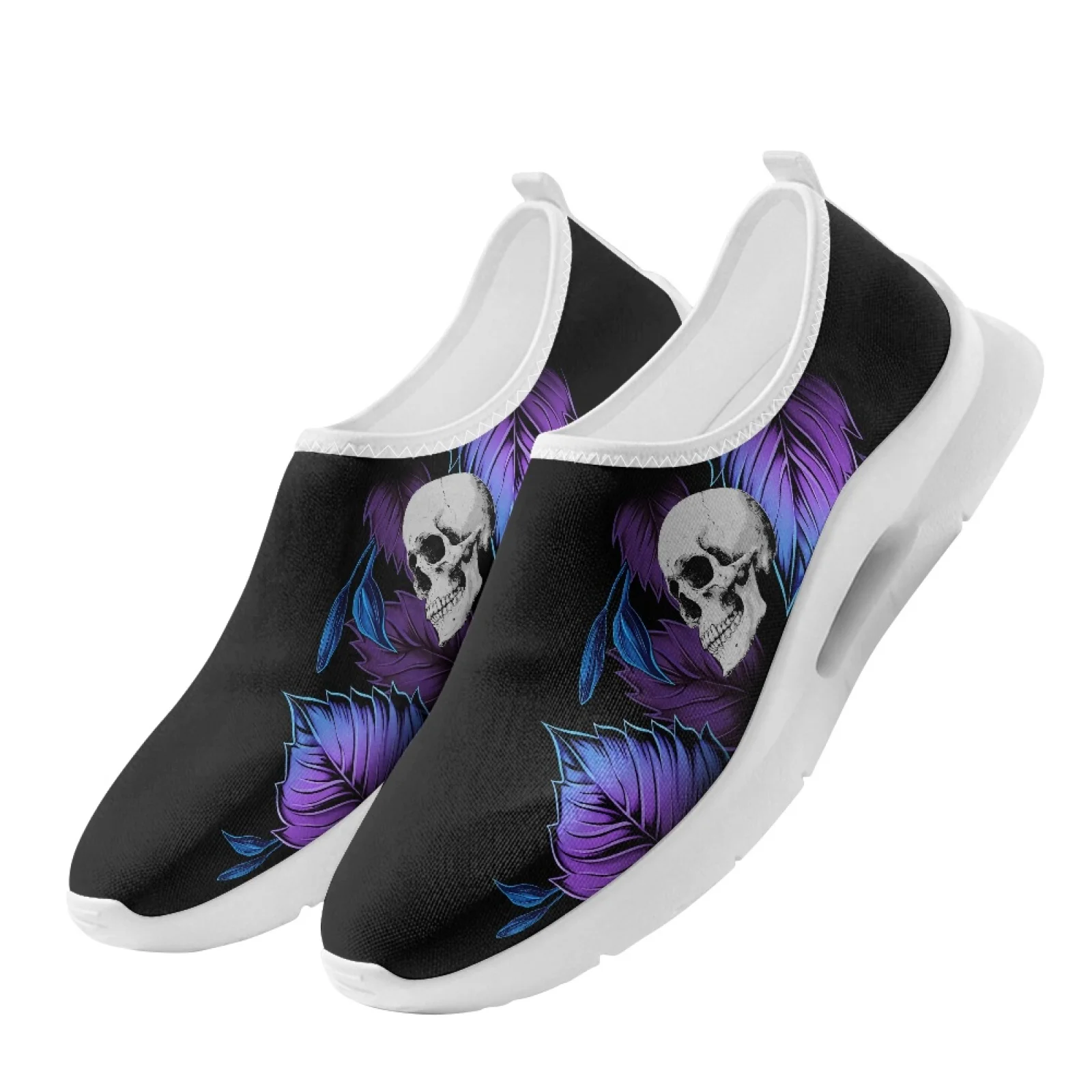 XIXIRIMIDO Women Casual Shoes Slip On Walking Sneakers Nurse Shoes Mens Gym Workout Shoe Breathable Comfortable Soft Rose Skull