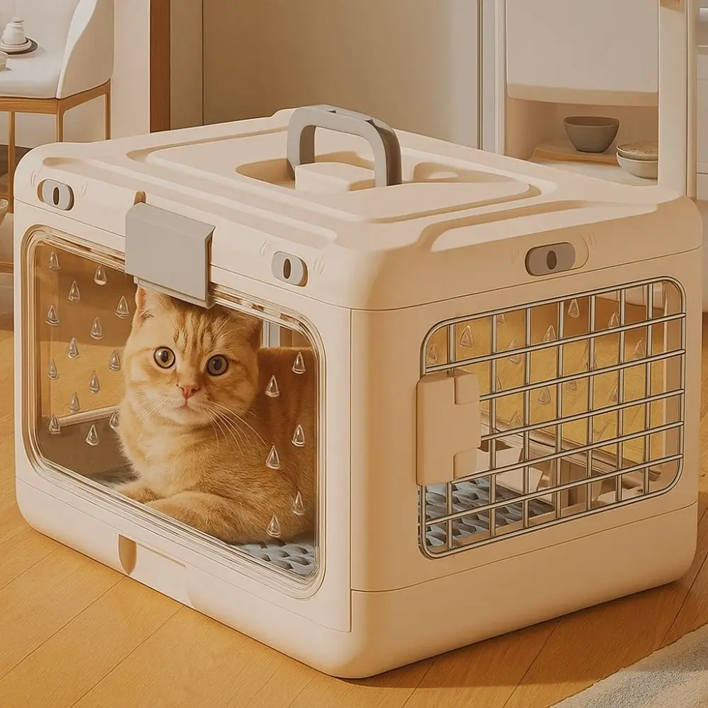 

Collapsible Pet Carrier Box Plastic Breathable Cat Transport Box Thickening with Handle Dog Kennel Indoor Outdoor Use