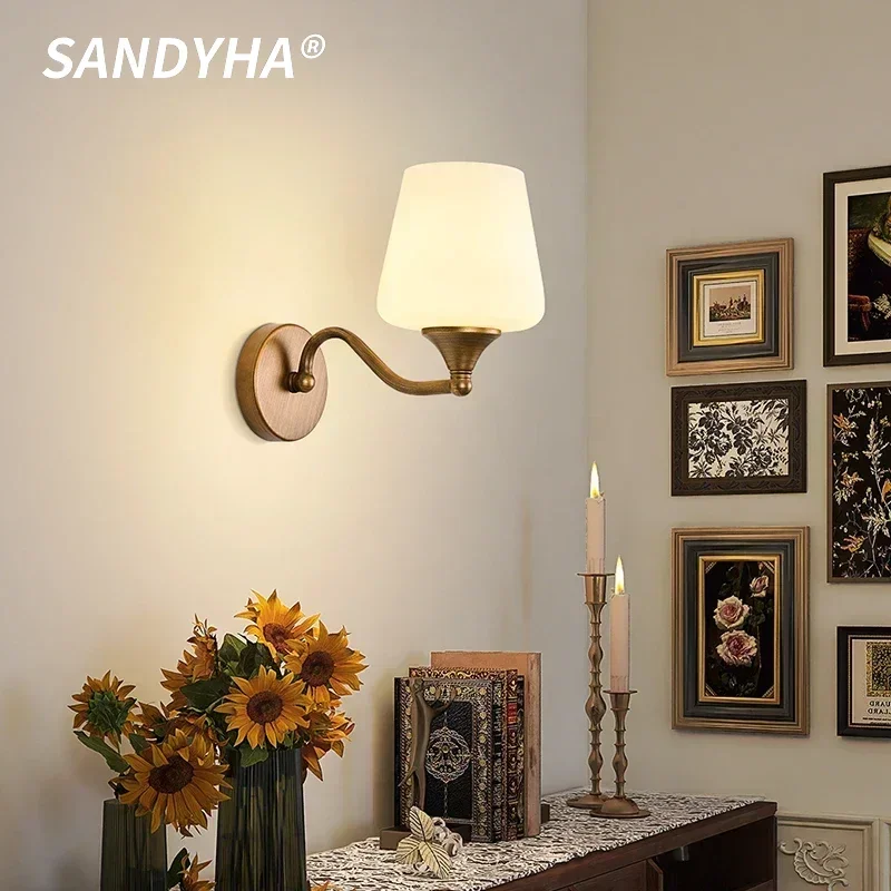 SANDYHA Retro Nordic Glas Wandleuchte LED Leuchte für Wohnzimmer Schlafzimmer Nachttisch Studie Dekorative Beleuchtung