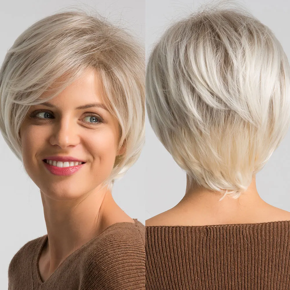 Short Brown Highlight Wig for Women, Pixie Cut