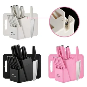 13+2-Piece Kitchen Knife Set, Integrated Knife Block with Built-In Sharpening Function, Complete Set of Kitchen Knives for Vegetable Chopping, Meat Cutting and Food Prep, Suitable as Gifts for Various Festivals