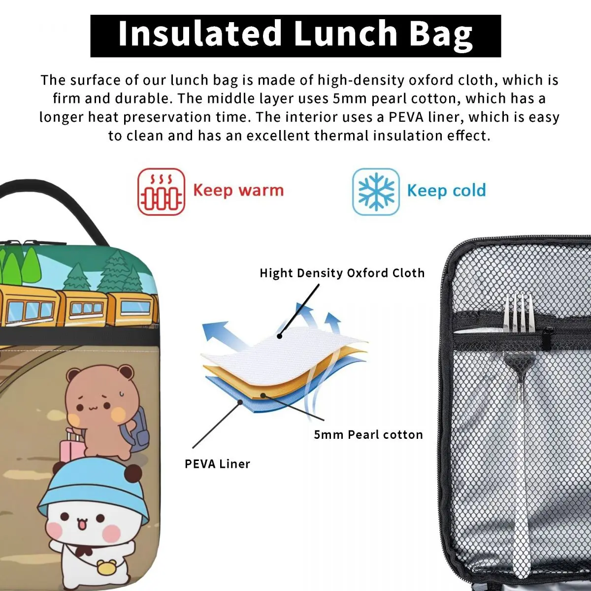 Сумка для обеда серии Bubu и Dudu, удобная коробка для обеда, унисекс, сумка-холодильник с принтом для пикника, винтажная сумка-тоут Оксфорд, сумки для еды