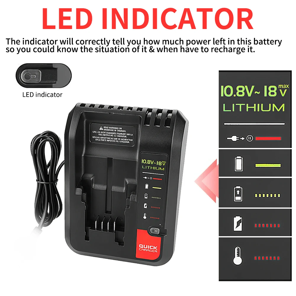 Wtyczka UE 18V wymienna ładowarka akumulatorów litowych do czarnego i Decker PORTER kabel Stanley ładowarka akumulatorów litowych 2A 10.8-20V