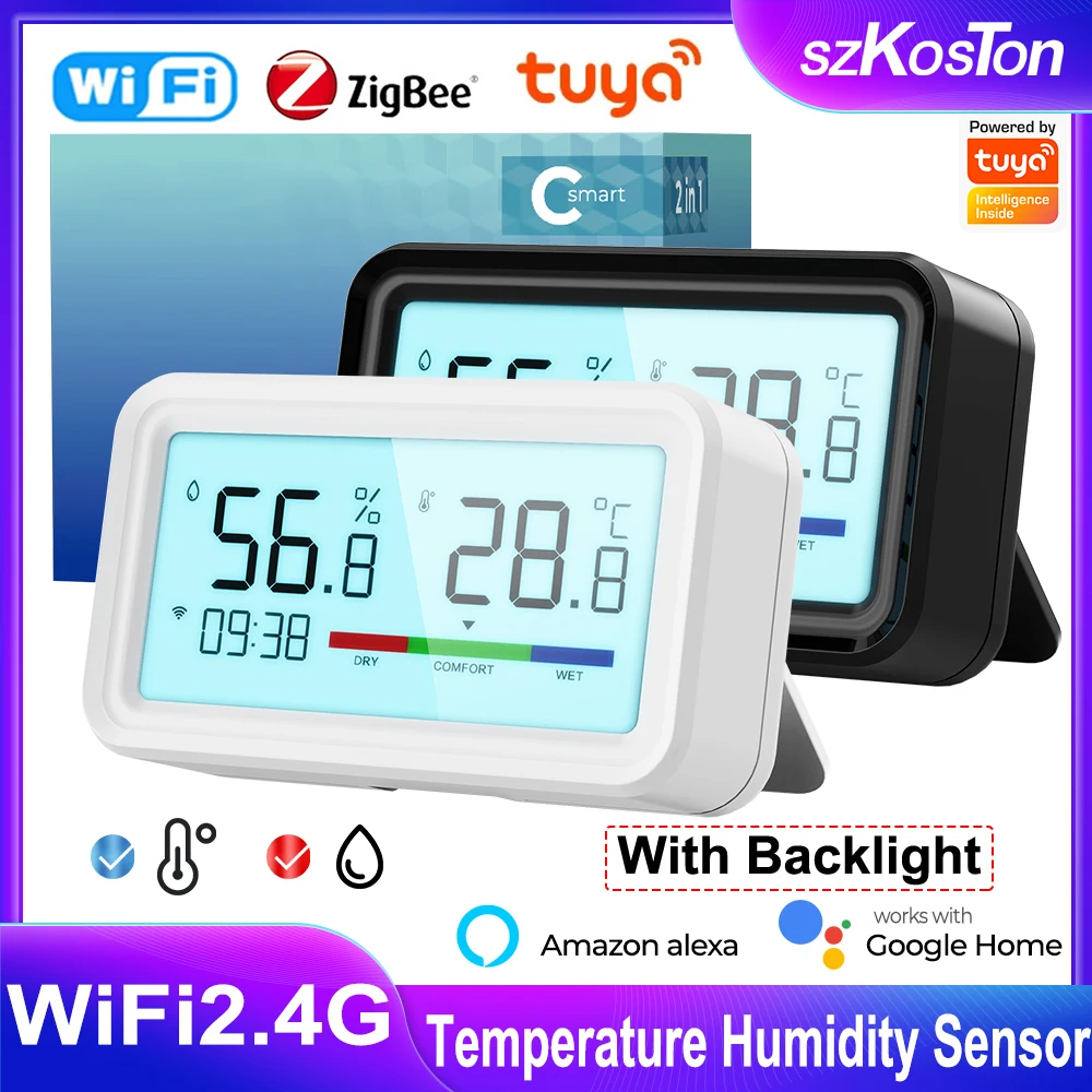 

Tuya Zigbee WiFi Temperature Humidity Sensor Backlight Smart Home Indoor Hygrometer Monitor Time Display for Alexa Google Home