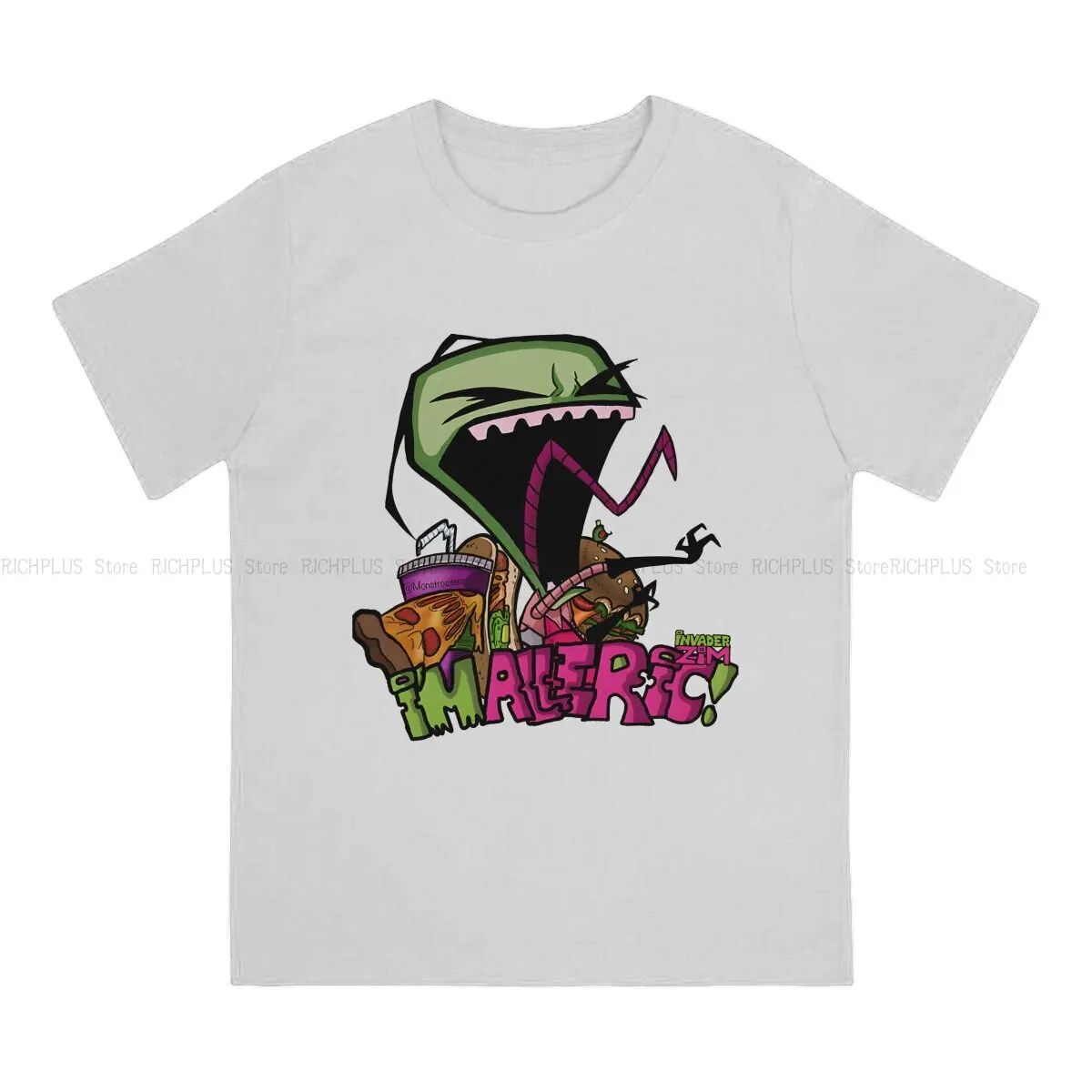 Invader Zim Cartoon Animation Creative TShirt for Men Custom I’M ALLERGIC Round Collar Polyester T Shirt Clothes OutdoorWear