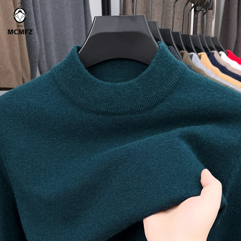 

Men's Solid Color Half Turtleneck Knitwear Sweater Mock Neck Pullover Casual Autumn Winter Sweatshirt Brand Menswear