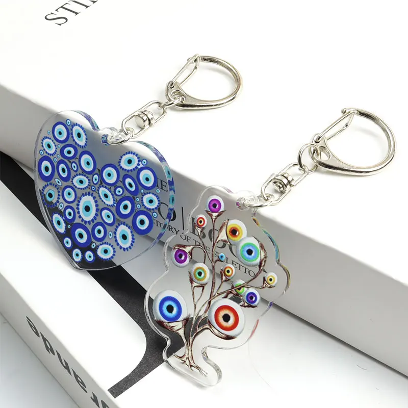 Turkish Blue Evil Eye Hamsa Hand Acrylic Keychain Mysterious Eyes Fatima Hand Keyring Bag Keys Pendant Men Women Jewelry Amulet