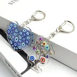 Turkish Blue Evil Eye Hamsa Hand Acrylic Keychain Mysterious Eyes Fatima Hand Keyring Bag Keys Pendant Men Women Jewelry Amulet