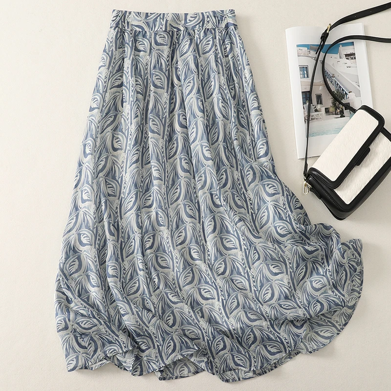 

Summer New plus Size Women's Cotton Linen Vintage Print A-Line Skirt Slimming Loose Midi Skirt Comfortable Breathable Casual ...