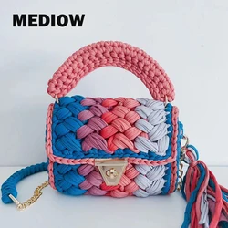 MEDIOW Bohemian Handwoven Rainbow Bag For Women Luxury Designer Handbag Purse 2023 New In Polyester Contrast Color Lock Shoulder