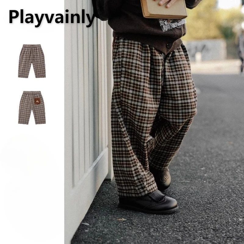

2025 New Autumn Winter Baby Girls Boys Loose Straight Leg Pants Retro Plaid Soft and Comfortable Casual Pencil Trousers A5321