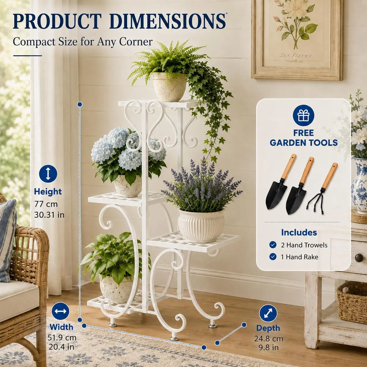 4 Tier Metal Plant Stand for Multiple Plants, Heavy Duty Iron Flower Pot Holder Rack, Indoor Outdoor Corner Plant Shelf, Vertical Planter Display Stand for Balcony, Garden, Patio, Living Room image 2