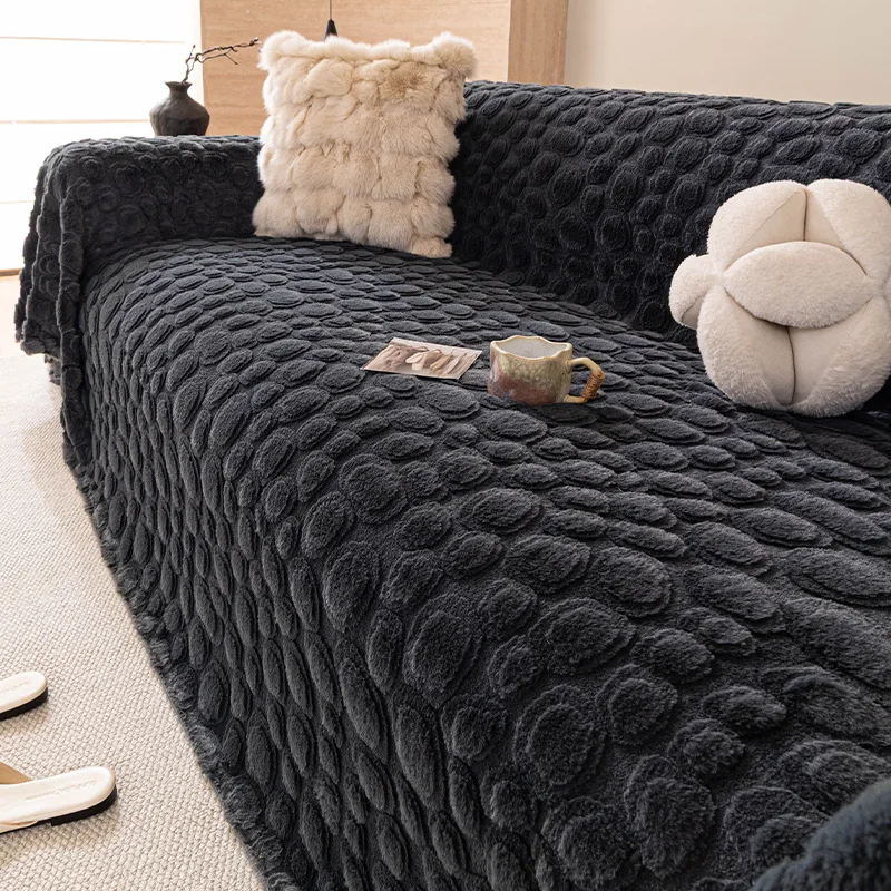 

New 2026 Autumn Winter Rabbit Fleece Sofa Throw One Piece Full Size Thickened Warm Sofa Cover Blanket For Cold Season