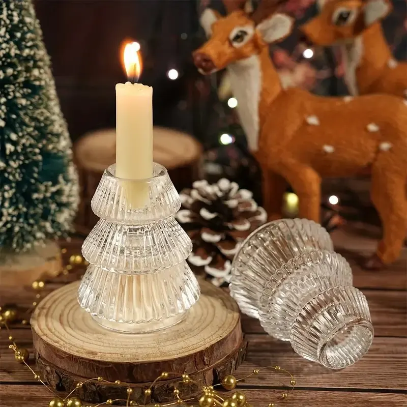 Green Christmas Tree Glass Candle Holder Christmas Atmosphere Ornament Home Living Room Holiday Soft