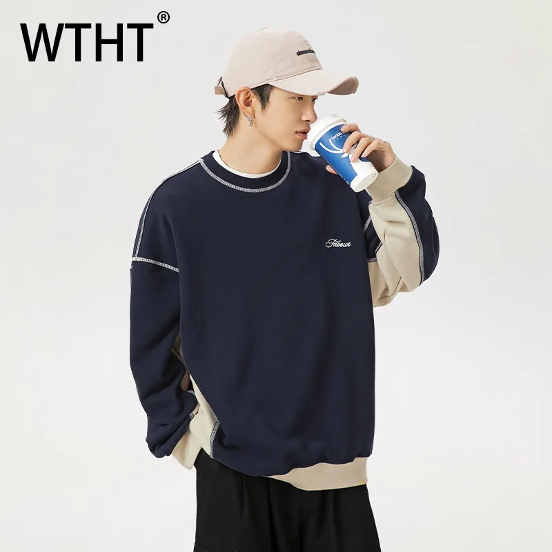 

Модные мужские футболки WTHT с контрастными вставками и вышивкой букв, круглый вырез, пуловер, весна 2026, 2A2705