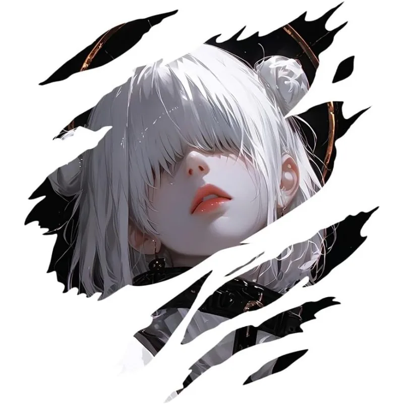 1Pc Tear Effect Anime Girl Vinyl Sticker, Waterproof Decal For Car Window Motorcycle Helmet Decor, Holiday Gift view 4