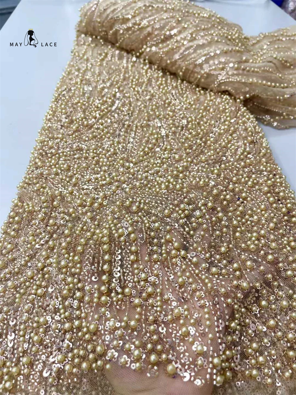 Luxurious Nigerian African Beads Lace Fabric 2025 High Quality Sequins Embroidery African French Lace Fabric For Wedding Dress