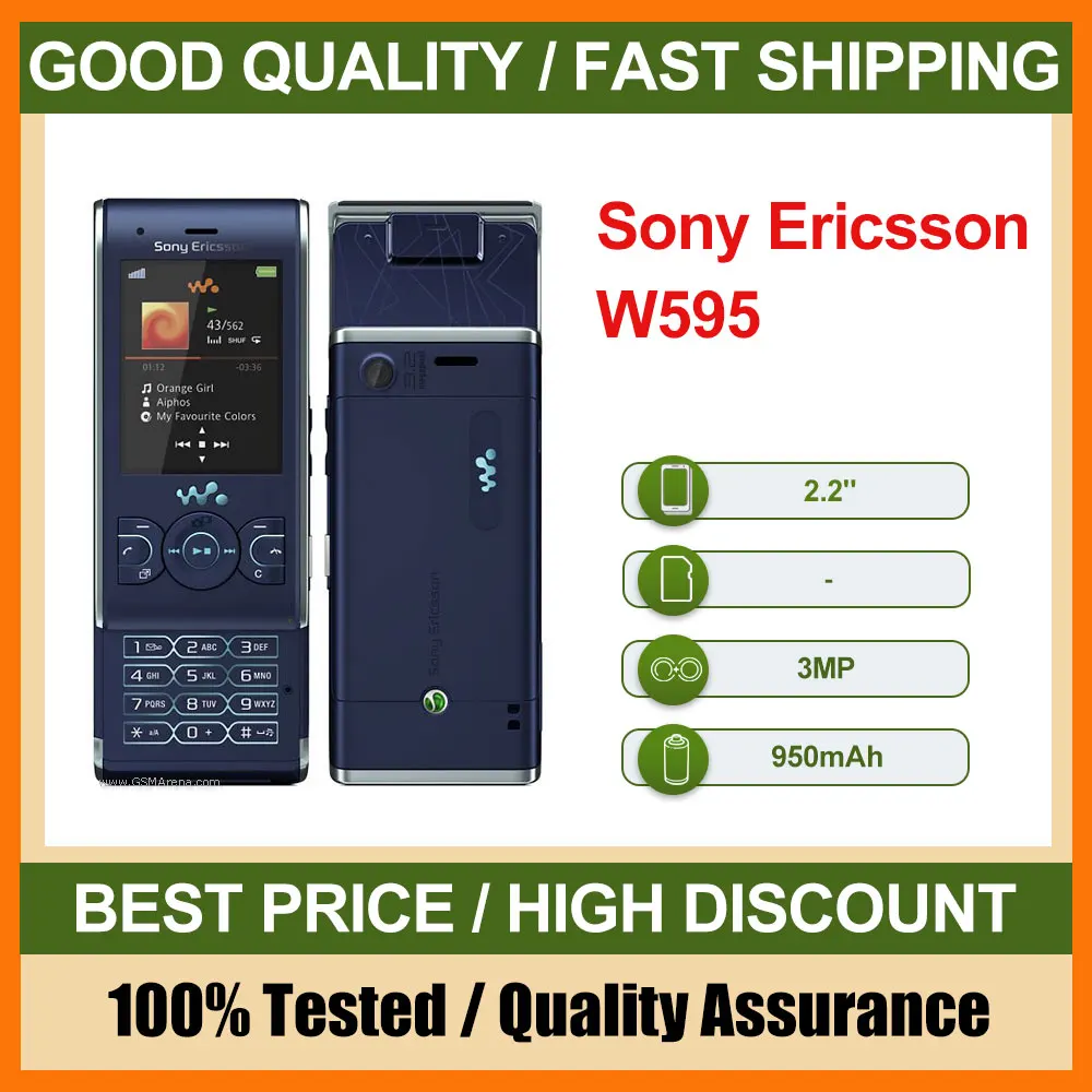 الأصلي المستخدمة سوني إريكسون W595 هاتف محمول غير مقفول 2.2 "3MP 950mAh مكبر الصوت الهواتف الذكية حالة جيدة