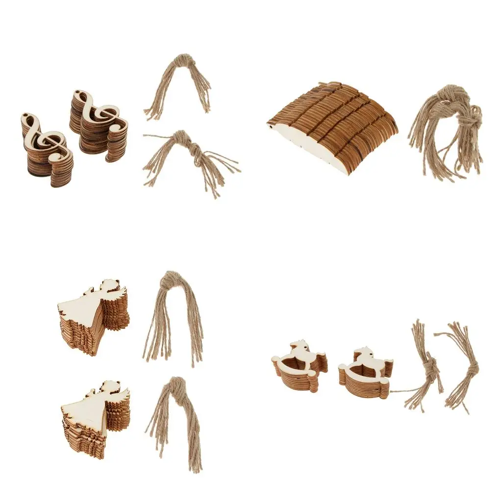 Musical Note Wooden Pendant Rustic Blank Tags with Jute Twine DIY Craft for Christmas Tree