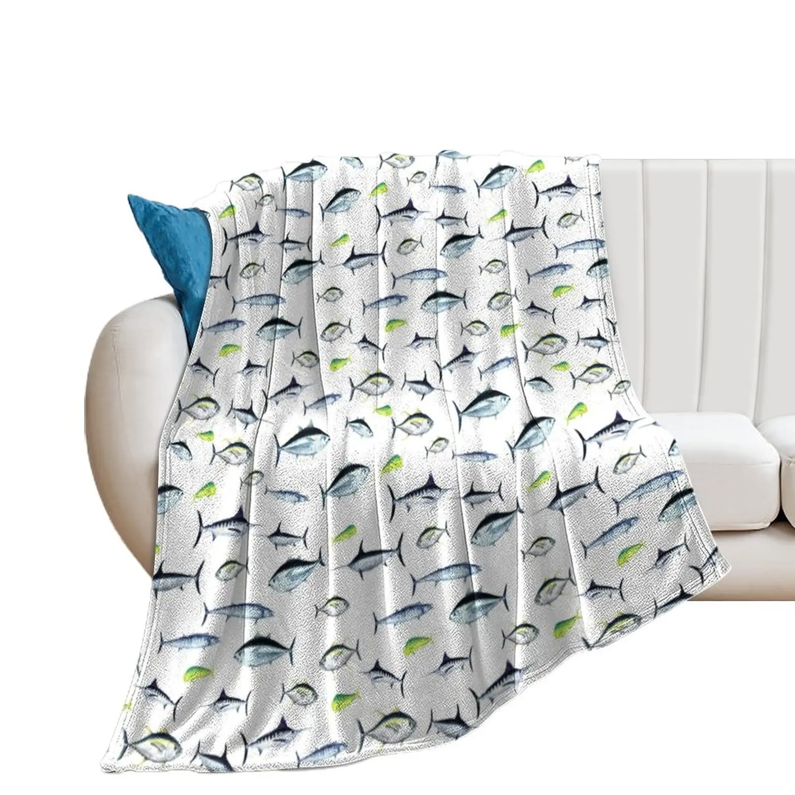 The Fish Jam - Predators of the Atlantic Ocean, wahoo, tuna, marlin, mahi-mahi, swordfish Throw Blanket Flannels Single Blankets