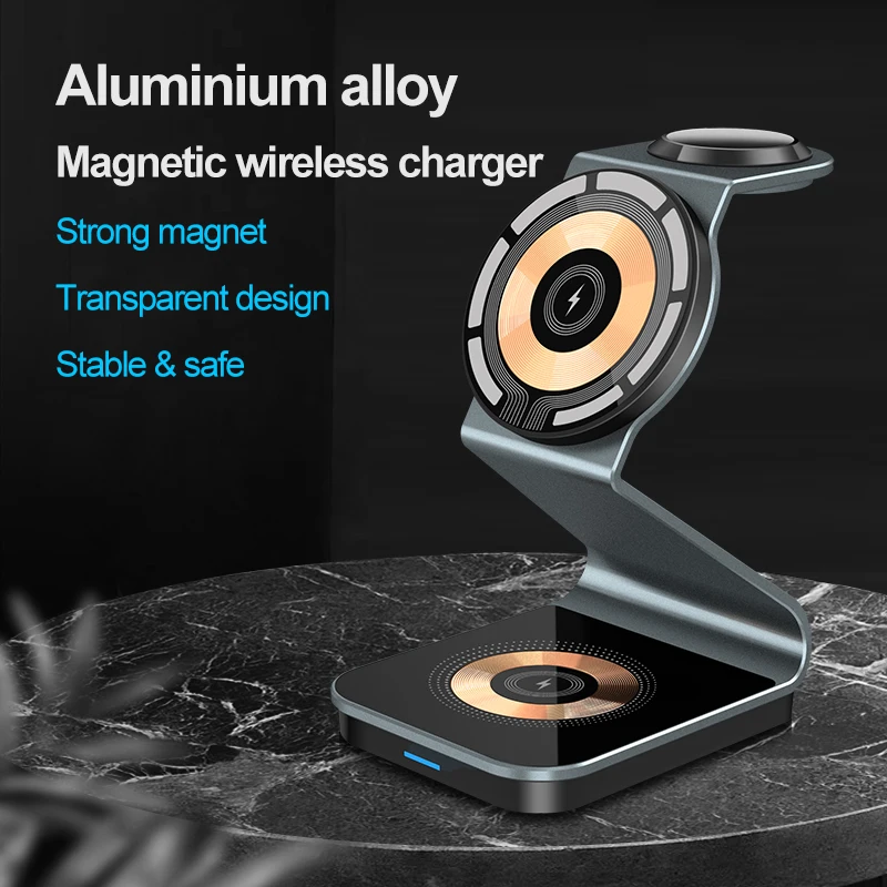 Magnetic Wireless Charger 3 In 1Mobile Phone Holder Fast Charging Station for iPhone 15 14 13 12  Airpods,iwatch