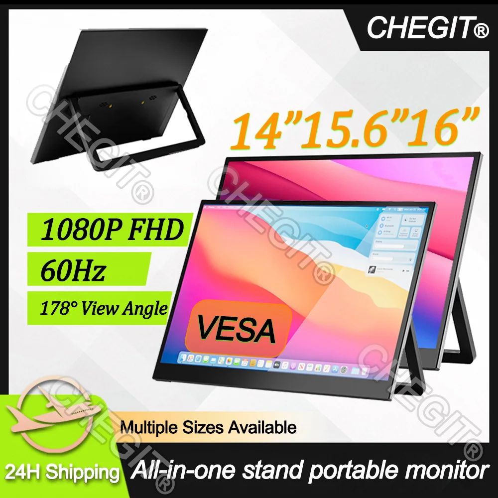 

14,1/15,6/16-дюймовый портативный монитор FHD 1080P IPS USB-C Mini-HDMI Внешний второй экран для Mac, ноутбука, ПК, коммутатора Xbox PS4/5 Xbox